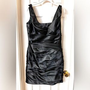 White House Black Market Women’s 10 Black Satin Tiered Sleeveless Cocktail Dress